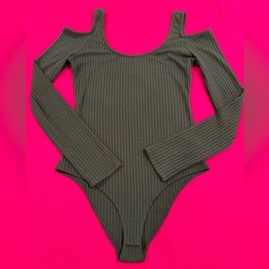 Army Green Long Sleeve Cold Shoulder Body suit